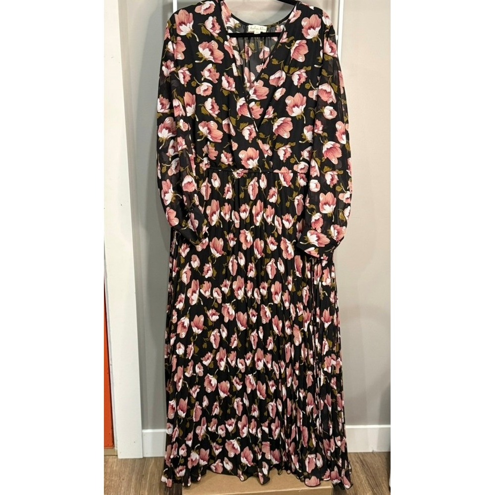 Indigo Rose Black Floral Pleated Maxi Dress Plus Size 3X Whimsigoth Cottagecore